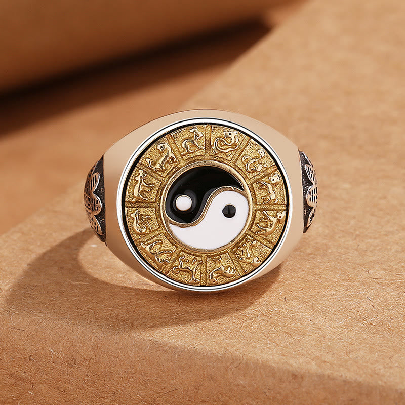 Kupfer Yin Yang Ring mit Fengshui Gravuren Wohlstand Schutz Fingerring