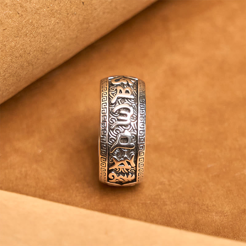 Om Mani Padme Hum Kupfer Ring Wohlstand Pixiu Drachendesign Schutz