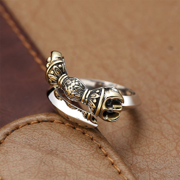 Kupfer Dorje Vajra Ring mit Pixiu getragen Glück Wohlstand Feng Shui