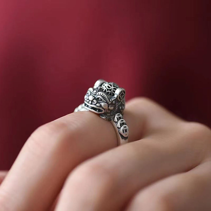 Silber Pixiu Ring Glück Fengshui Schutz Fingerring getragen