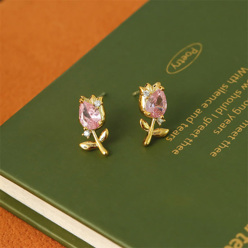Ohrringe Tulpe Zirkonia Kupfer rosa gold Blume Boho Schmuck