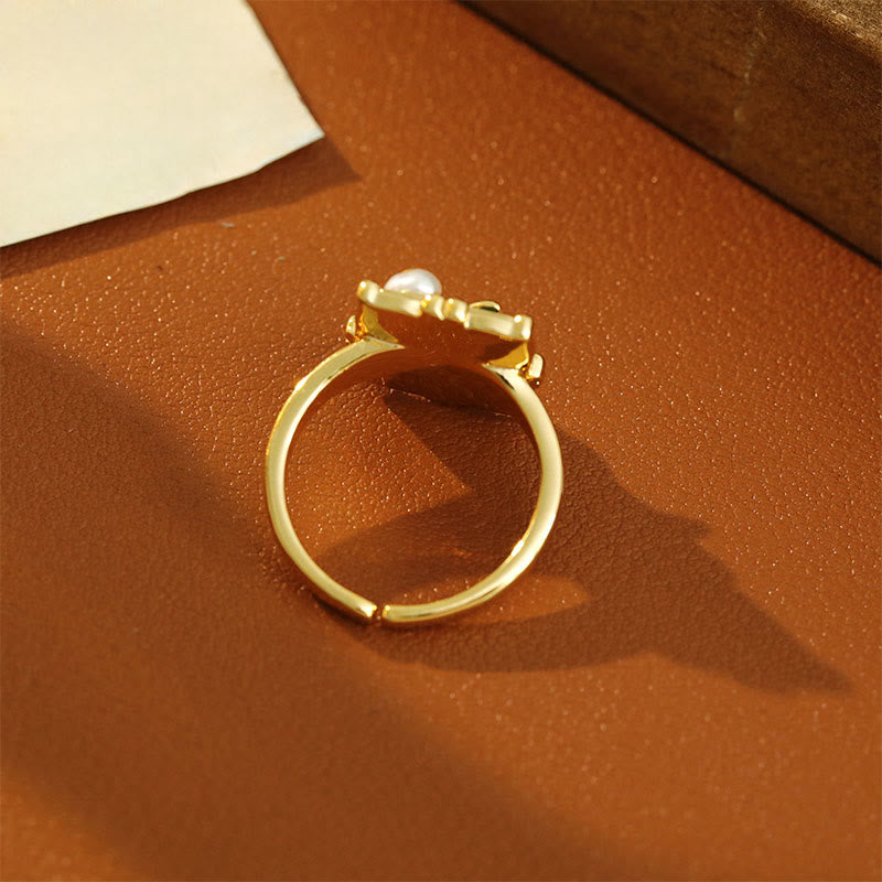 Kupfer Ring mit Perle Lotusblüte Wohlstand Feng Shui Fingerring