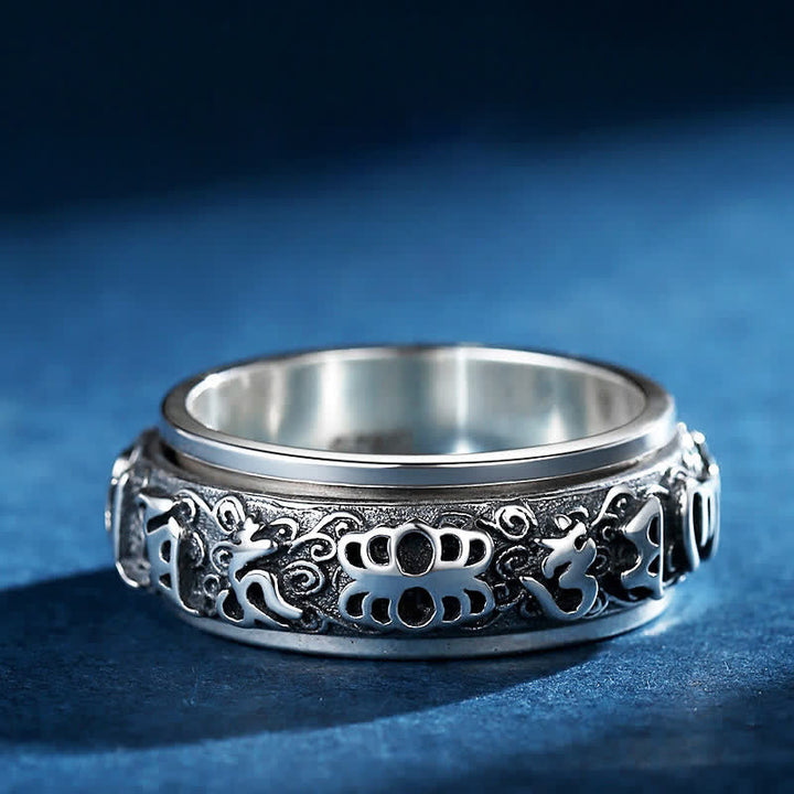Pixiu Om Mani Padme Hum Ring Silber mit buddhistischer Gravur Schutz