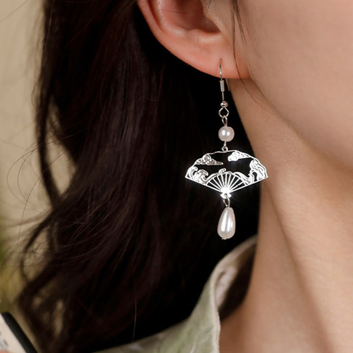 Ohrringe Kupfer Perle Glückswolken getragen Fächer Boho Schmuck spirituell
