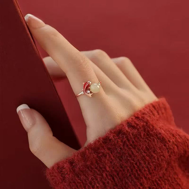 Roter Perl Ring Kupfer Koi Fisch Erfolg Fingerring Fengshui