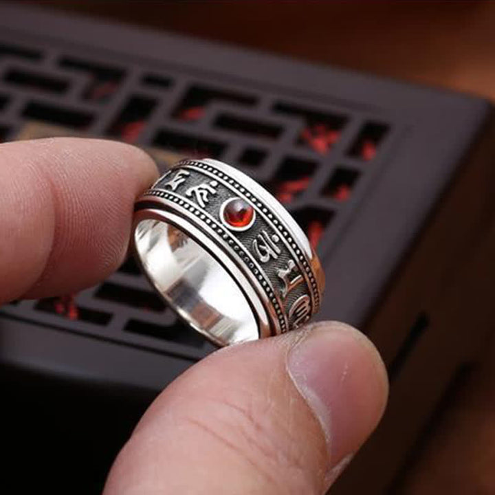 Ring Kupfer Granat Om Mani Padme Hum Frieden Schutz Glück