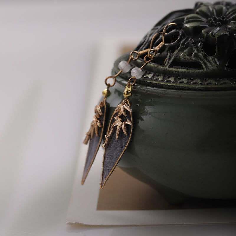 Ohrringe Kupfer Bambus Blatt Boho Schmuck spirituell Glück Schutz
