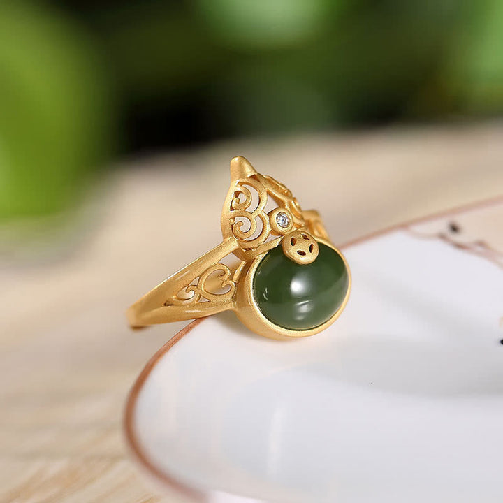 Jade Münze Ring Kupfer Feng Shui Erfolg Glück Reichtum Symbol