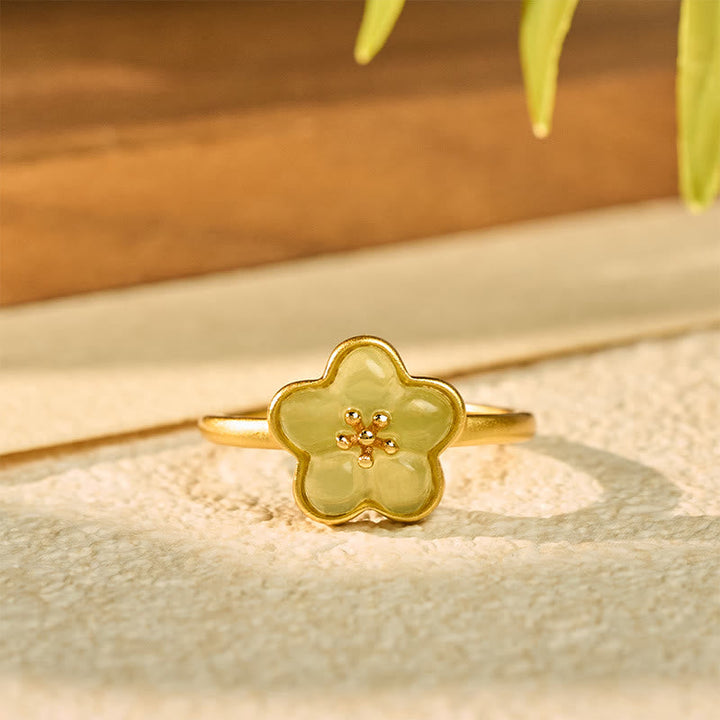 Ring Kupfer Hetian-Jade Pflaumenblüte grün golden Glück Schutz Fengshui