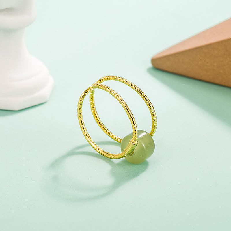 Doppelter Ring Kupfer Jade Perle grün Glück Fengshui Schmuckring