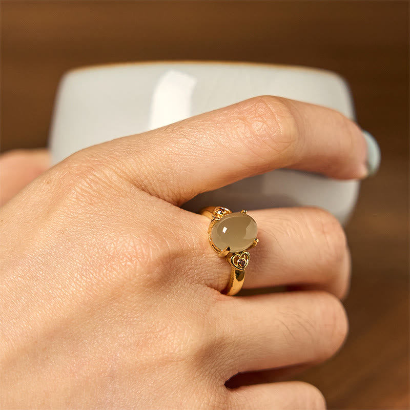 Kupfer Ring mit Hetian Jade Herz grüner Stein getragen Glück Fengshui