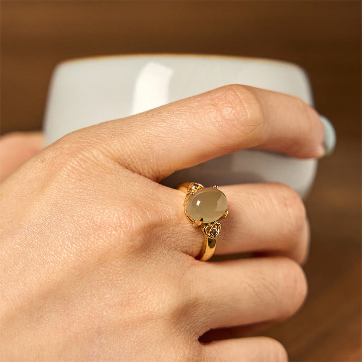 Kupfer Ring mit Hetian Jade Herz grüner Stein getragen Glück Fengshui