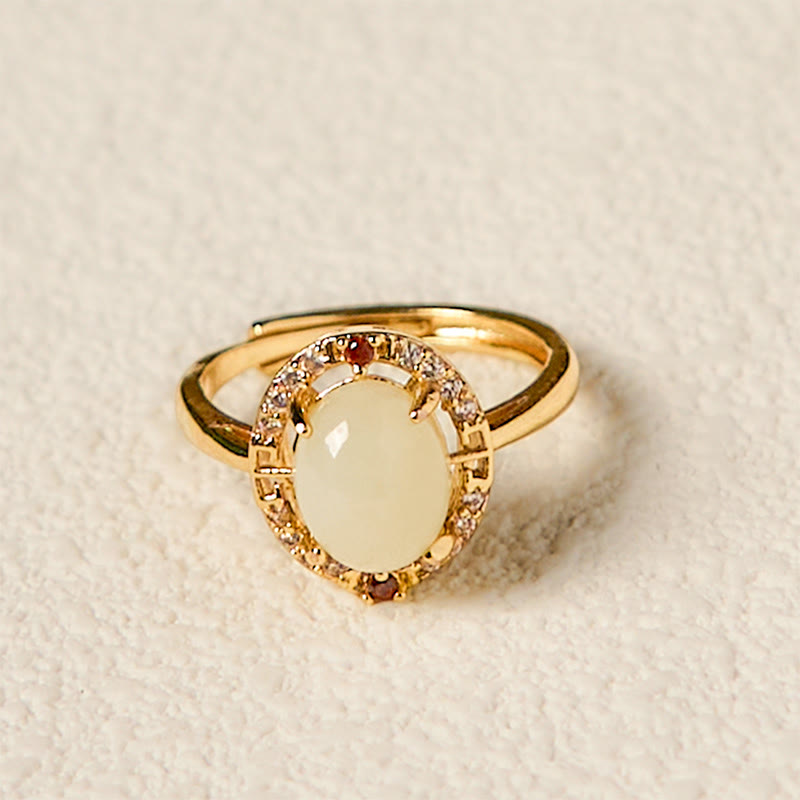 Ring Kupfer Hetian Jade Zirkonia vergoldet Glück Schutz Feng Shui
