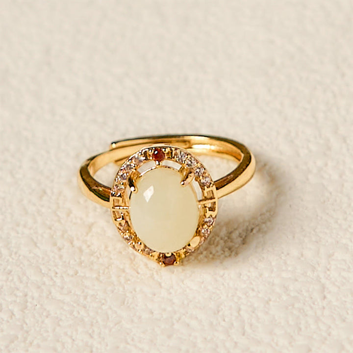 Ring Kupfer Hetian Jade Zirkonia vergoldet Glück Schutz Feng Shui
