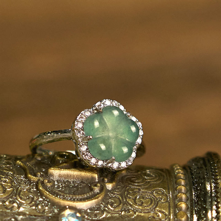 Ring Kupfer Jade Blume mit weißen Kristallen eleganter Schmuck