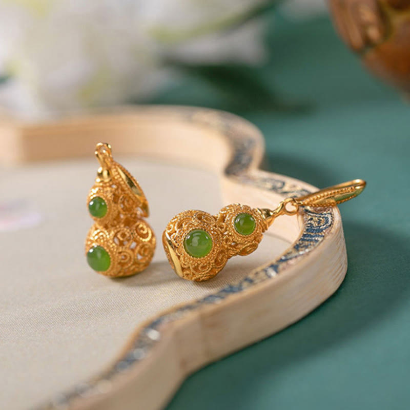 Ohrringe Jade Kupfer Kalebasse Wohlstand goldene Ohrhänger spiritueller Schmuck