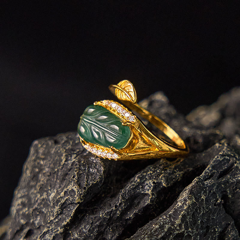 Ring Kupfer Jade Blatt Wohlstand mit grünem Blatt Fengshui
