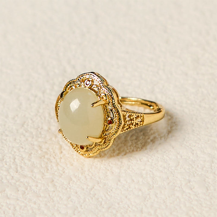 Ring Kupfer mit grüner Hetian Jade Ei Symbol Glück Harmonie