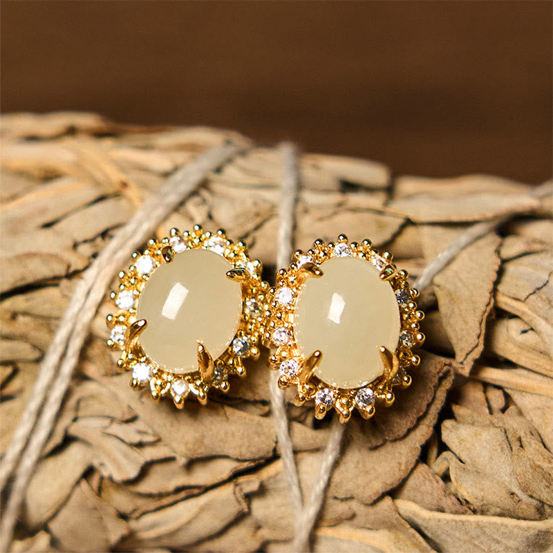 Ohrringe Hetian-Jade Kupfer Wohlstand goldfarben Ohrstecker spirituell Boho Schmuck