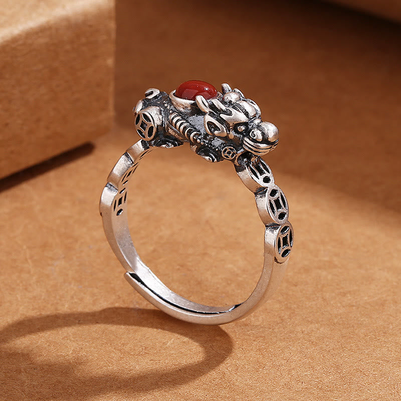 Ring Kupfer Roter Achat Pixiu Fengshui Wohlstand Glück Schutzstein