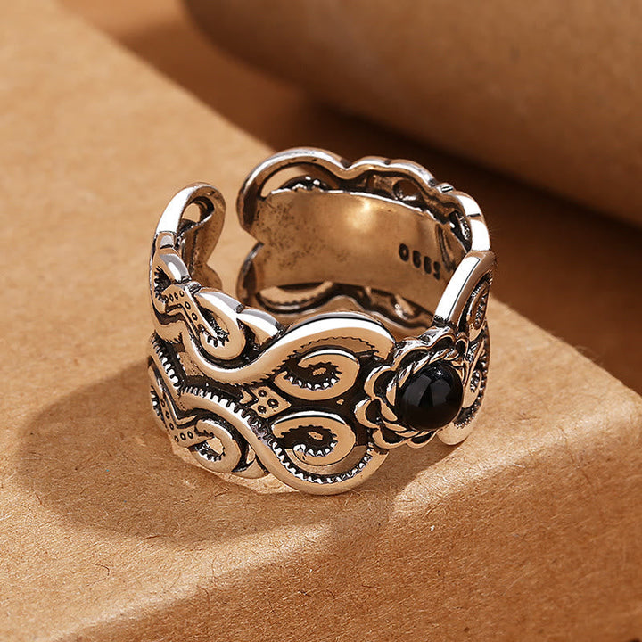 Pixiu Kupfer Ring mit schwarzem Onyx Mongolisch Fengshui Glück Schmuck
