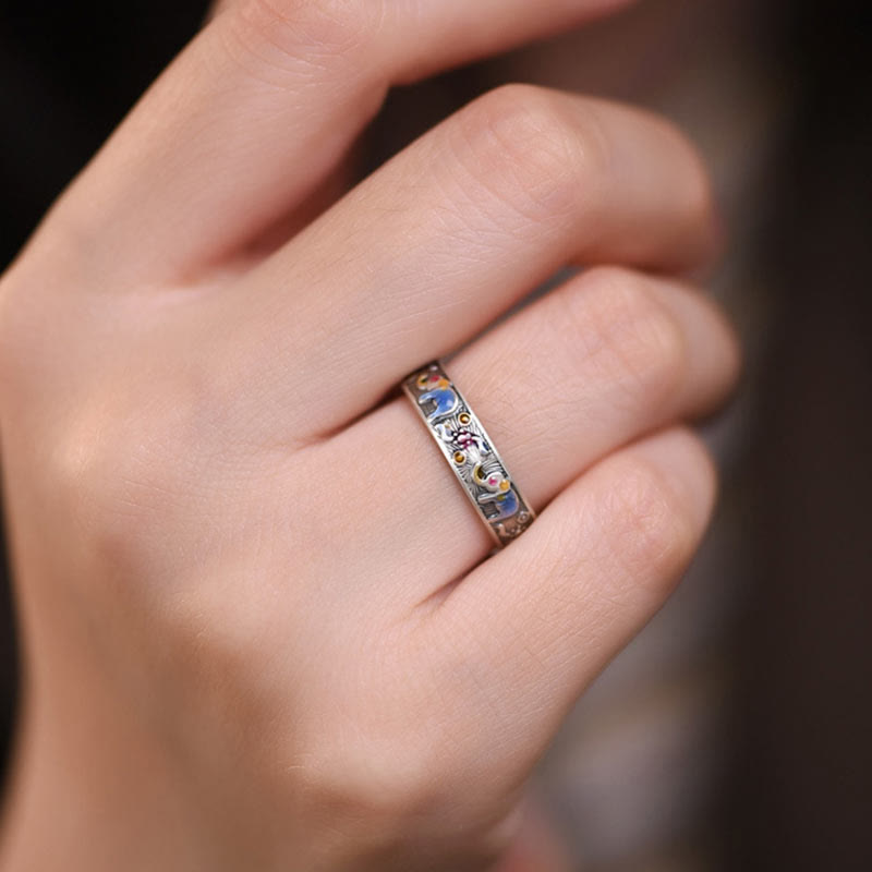 Ring Kupfer Elefant Relief – Stärke mit blauen Steinen Fingerring