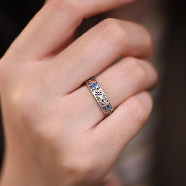 Ring Kupfer Elefant Relief – Stärke mit blauen Steinen Fingerring