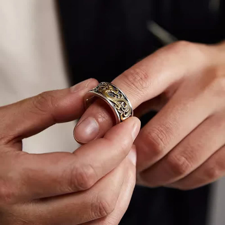 Kupfer Ring Drachen Blüte Stärke Fengshui Schutz Fingerring