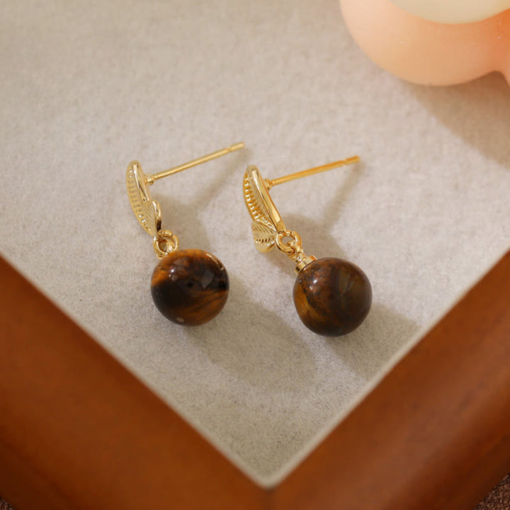 Ohrringe Tigerauge Blätter Kupfer – Schutz, elegante Ohrhänger Boho Schmuck