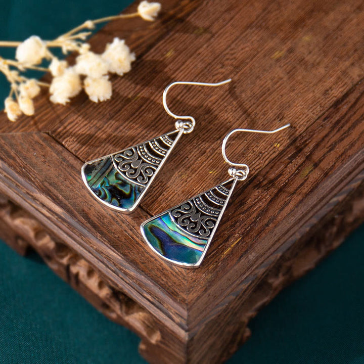 Ohrringe Tridacna Kupfer dreieckig Boho Schmuck spirituell Ohrhänger Holz