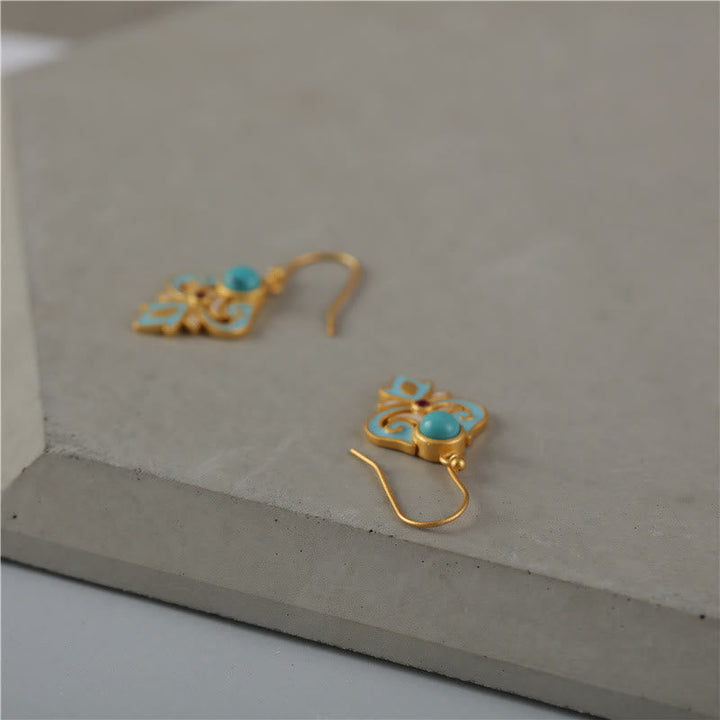 Ohrringe Kupfer Türkis Emaille Ornament Boho Schmuck spirituell Ohrhänger