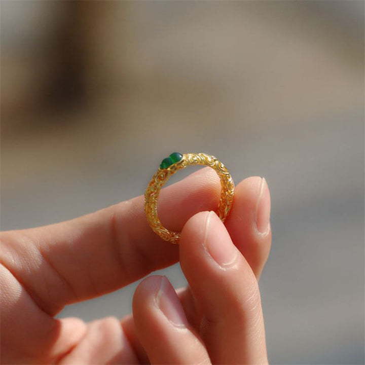 Ring Vintage Kupfer mit grünem Chalzedon Kürbis Wohlstand