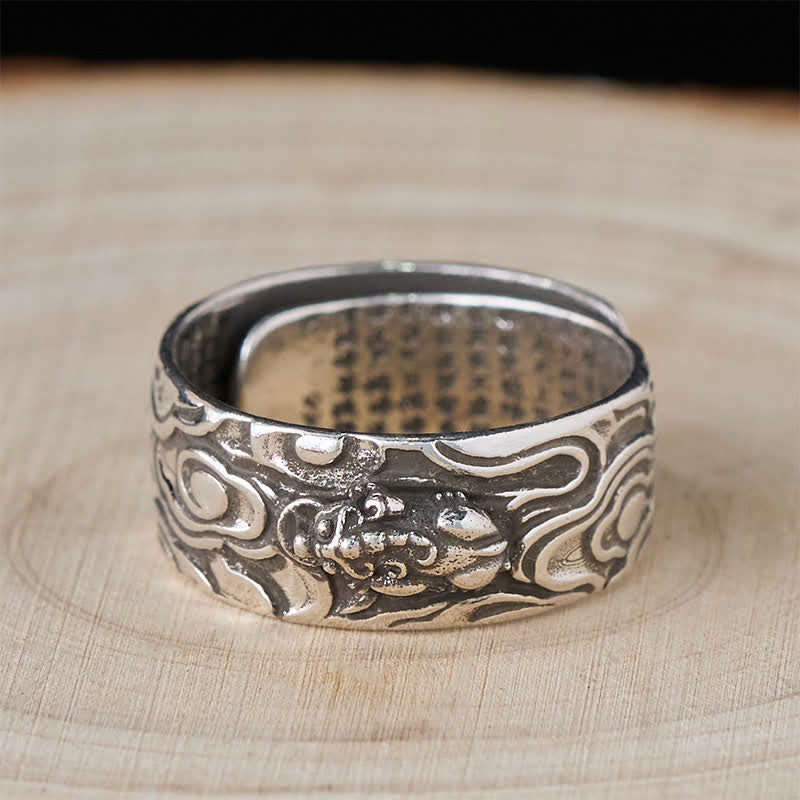 Pixiu Ring aus Kupfer Herzsutra Wohlstand Schutz Glück Amulett