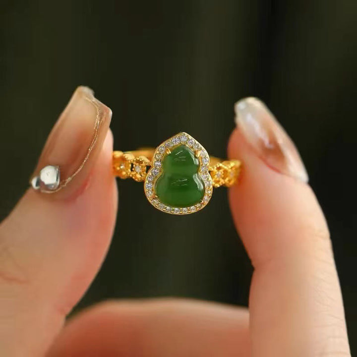 Kupfer Ring grüner Chalzedon Buddha Pixiu Wohlstand Glück