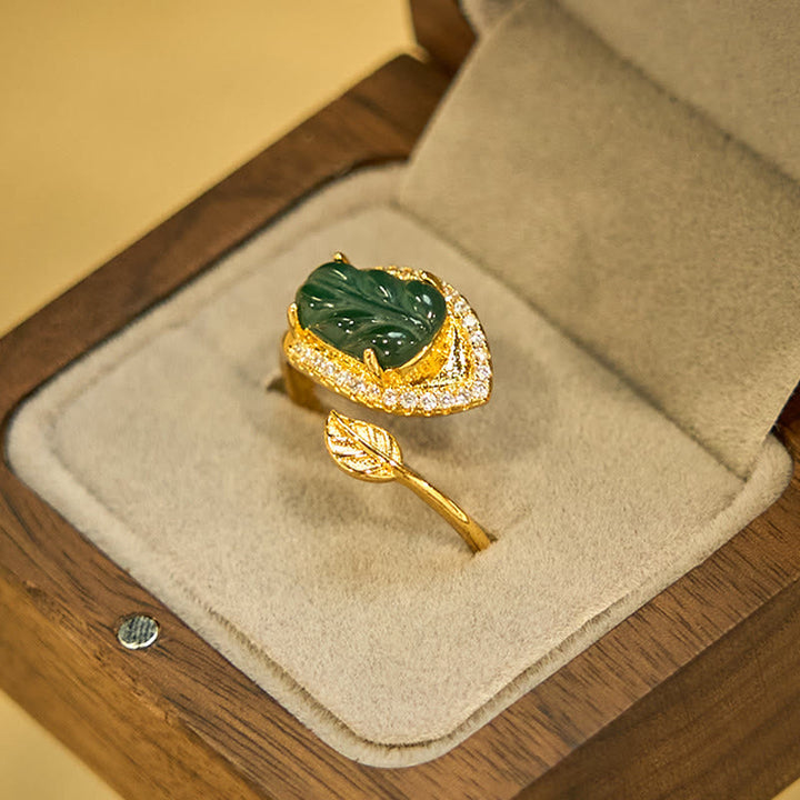 Ring Kupfer Jade Blatt Wohlstand Glück Fengshui Schmuck