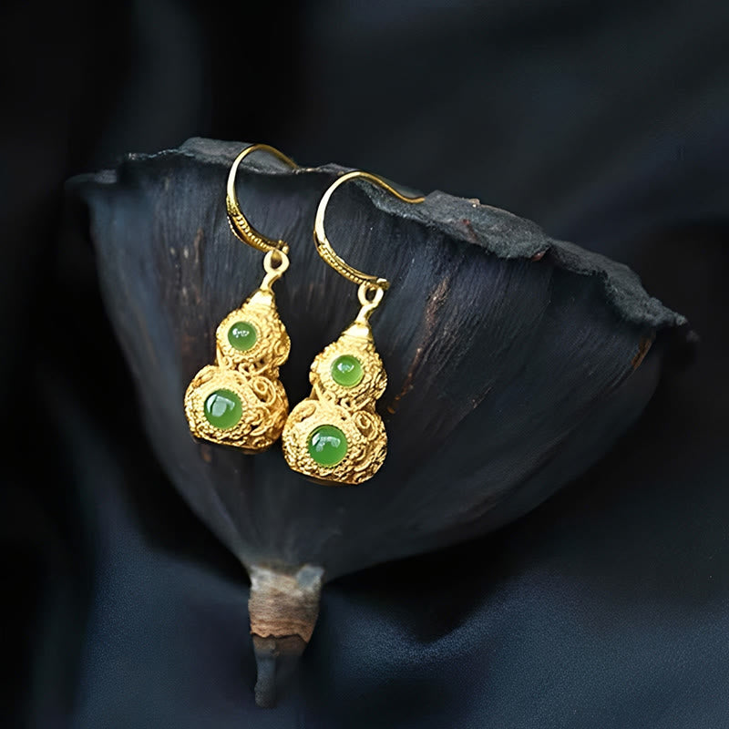 Ohrringe Jade Kupfer Kalebasse – Wohlstand goldene Ohrhänger Boho Schmuck
