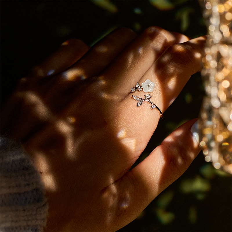 Kupfer Ring mit weißer Blume Heilung Energie spiritueller Schutz Fengshui