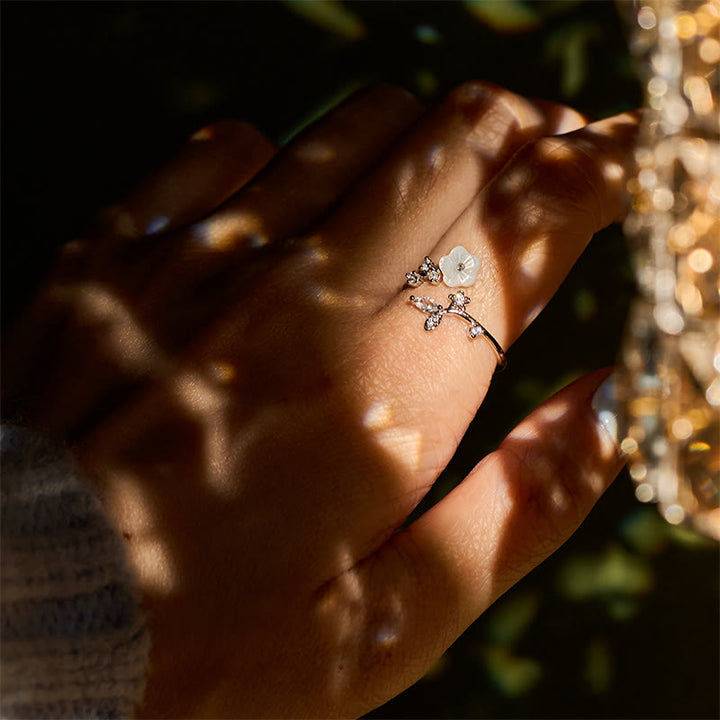 Kupfer Ring mit weißer Blume Heilung Energie spiritueller Schutz Fengshui