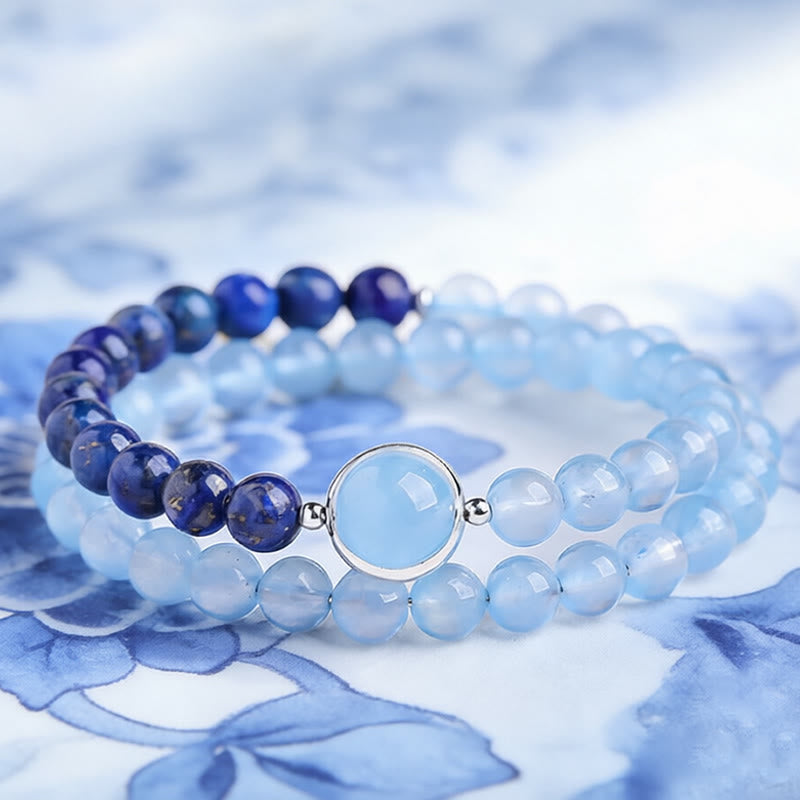 Armband Lapislazuli Aquamarin Heilung Edelstein Silber Perlen blau Handgelenk