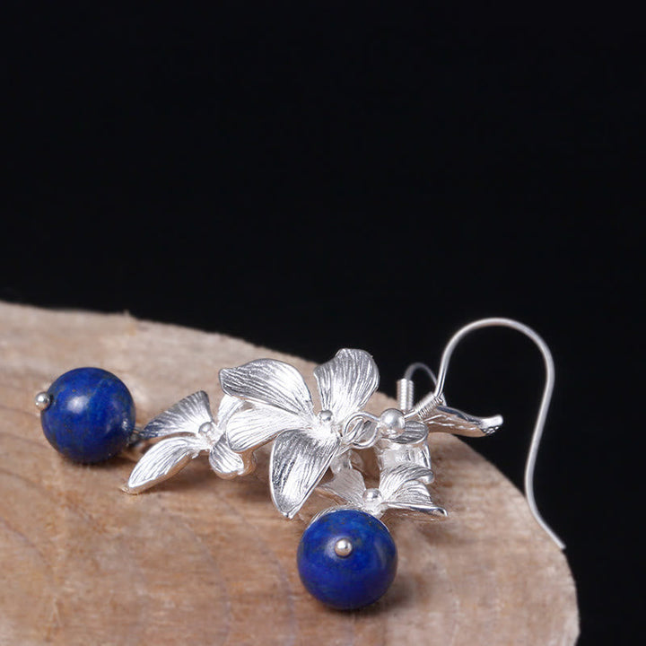 Ohrringe Silber Lapislazuli Blume Boho Schmuck spirituell Ohrhänger blau
