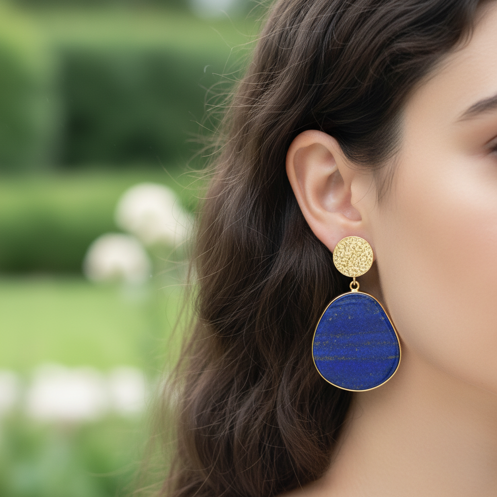 Lapislazuli Ohrringe Gold Hammerschlag