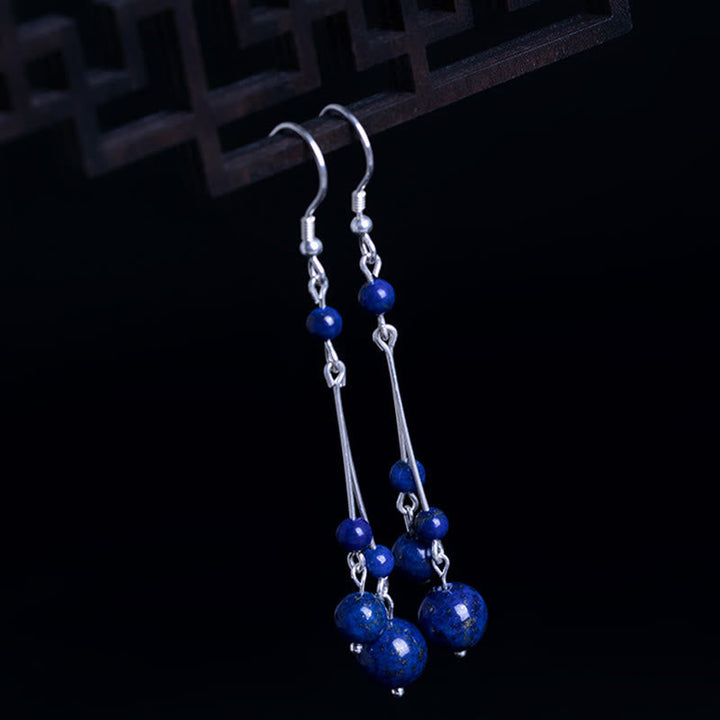 Ohrringe Lapislazuli Silber lange Ohrhänger Boho Schmuck spirituell elegant