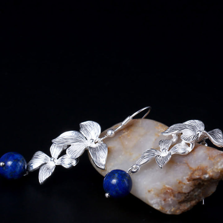 Ohrringe Silber Lapislazuli Blume Boho Schmuck spirituell Ohrhänger Naturstein