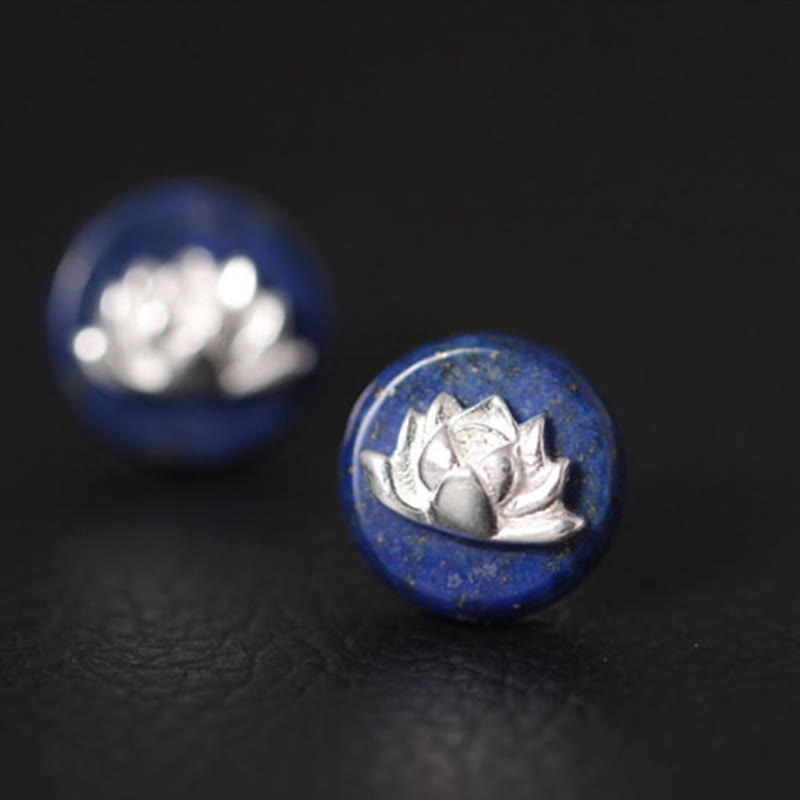 Lapislazuli Ohrringe Silber Lotus Nahaufnahme Boho Schmuck spirituell Ohrstecker