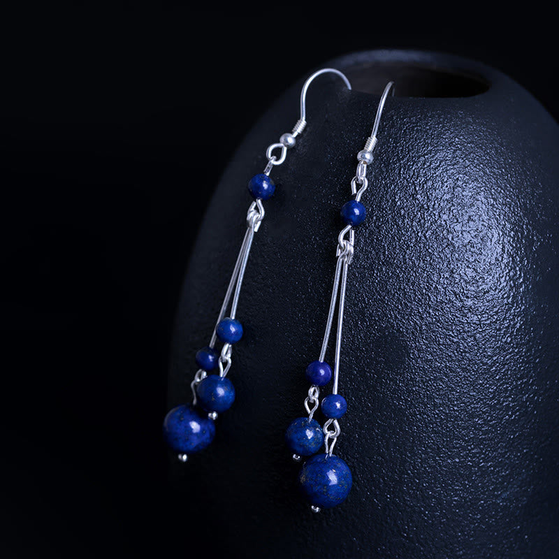 Ohrringe Lapislazuli Silber lange Ohrhänger blaue Perlen Boho Schmuck spirituell