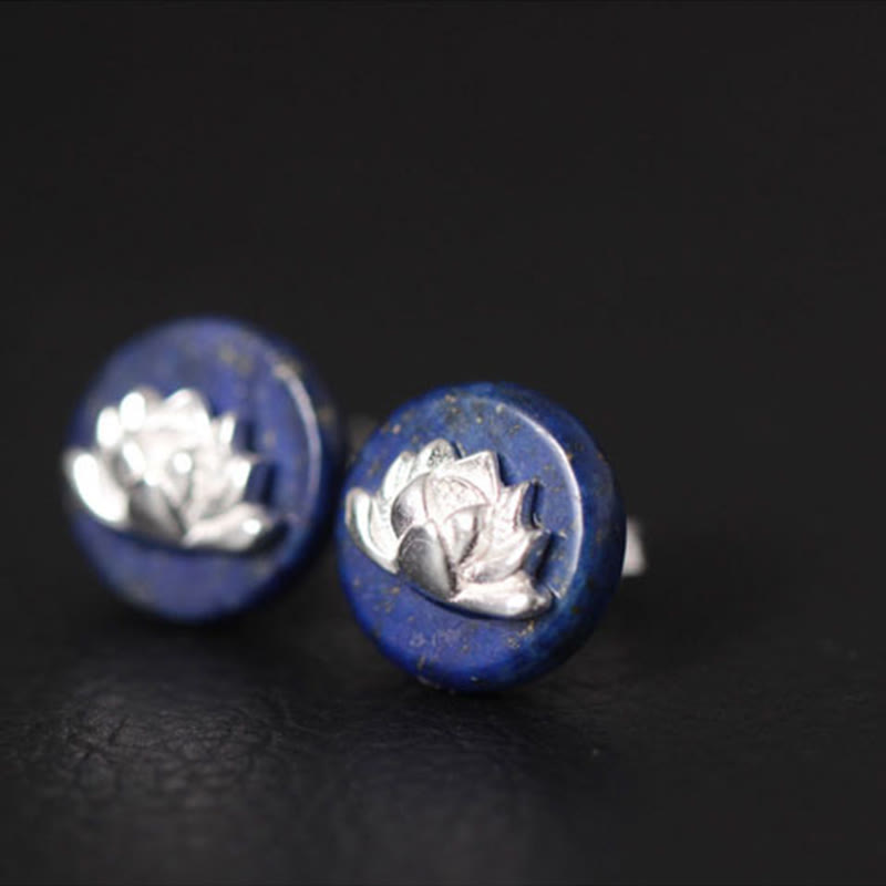 Ohrringe Lapislazuli Lotus Erleuchtung Silber Boho Schmuck spirituell Ohrstecker