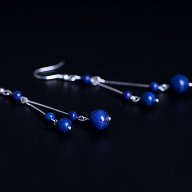 Ohrringe Lapislaziuli Silber elegant lange Ohrhänger blaue Perlen Boho Schmuck
