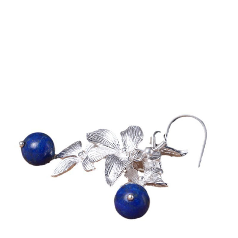 Ohrringe Silber Lapislazuli Blume Ohrhänger Boho Schmuck spirituell elegant