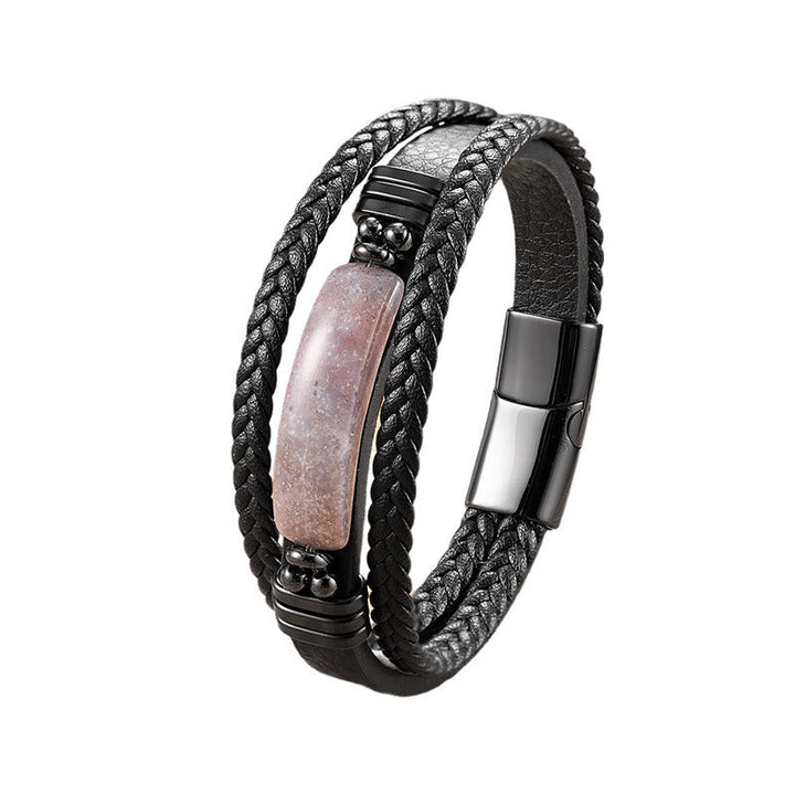 Armband Lapislazuli Hämatit – Stärke aus schwarzem Leder mit Stein