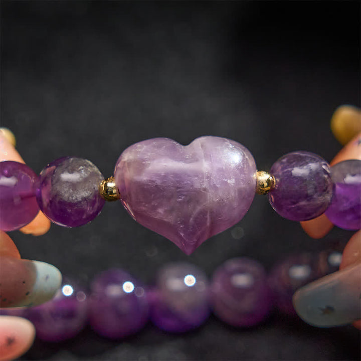 Armband Erdbeerquarz Grüner Aventurin – Liebe Amethyst Herz Perlen Detail